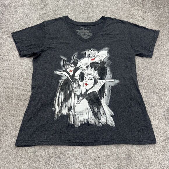 Disney Store Maleficent Ursula Evil Queen Villains Graphic Tee Womens XL Gray - Picture 1 of 11